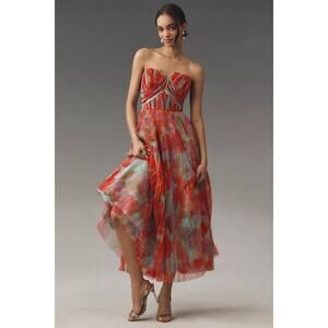 Hutch Women's Corene Strapless Floral Aline Midi Dress Multicolor 12 NWT